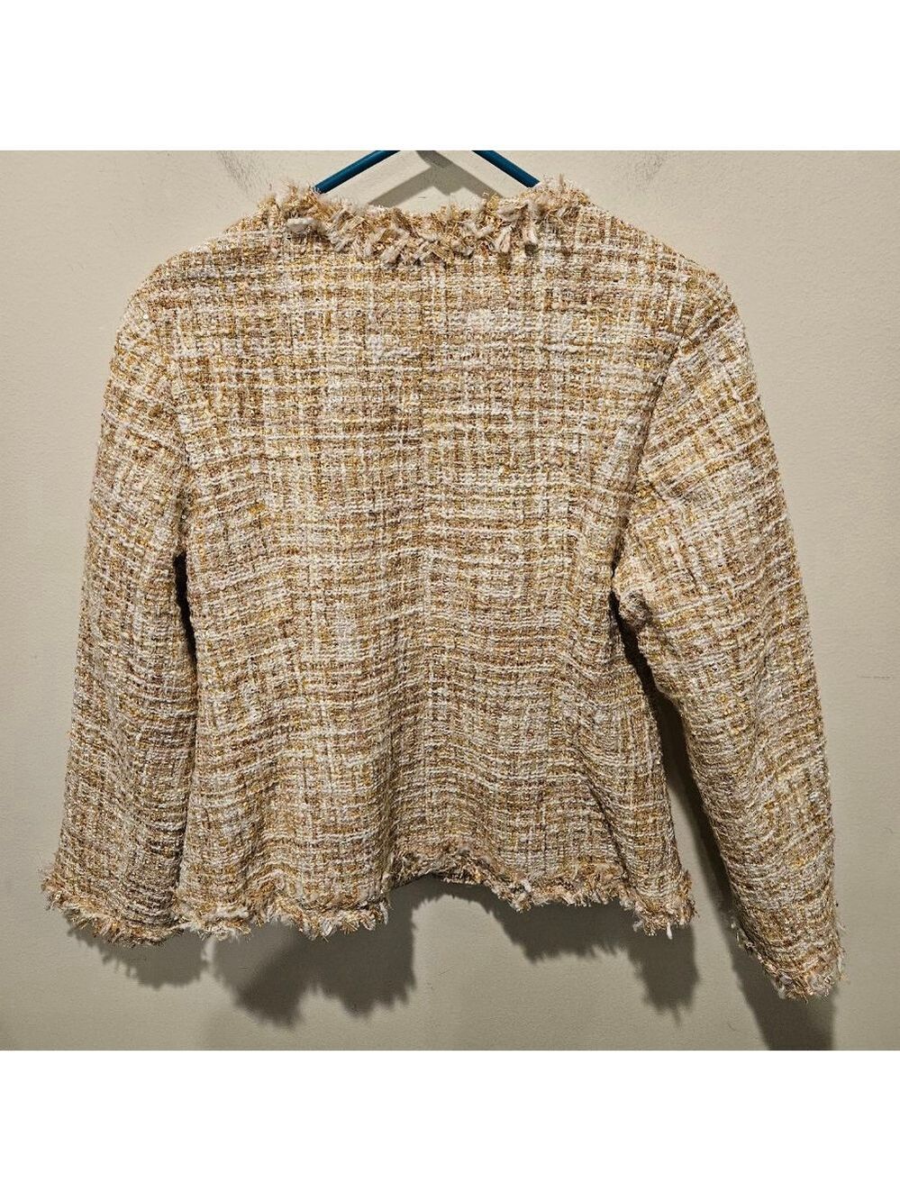 Women's Style by Shez Gold & White Tweed Blazer Jacket - Picture 5 of 9